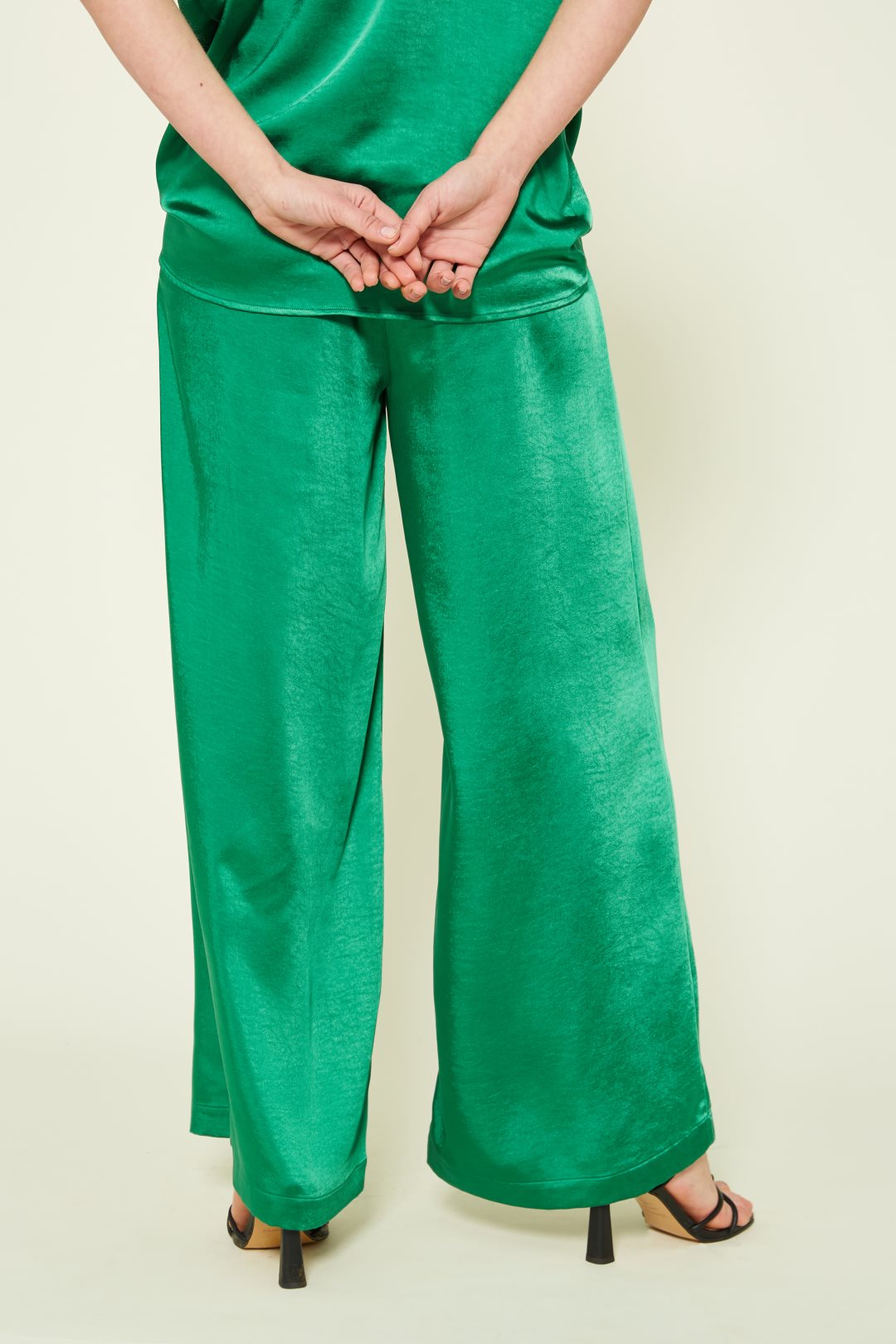 Emerald Green Satin Wide Leg Trousers