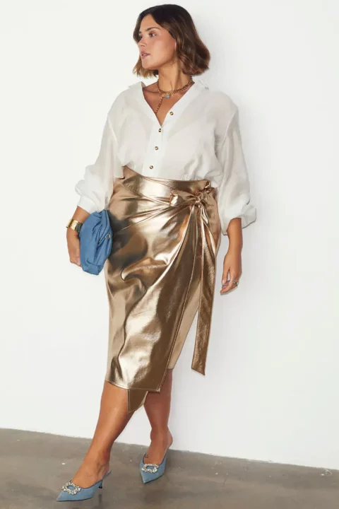Never Fully Dressed Gold Vegan Leather Jaspre Skirt