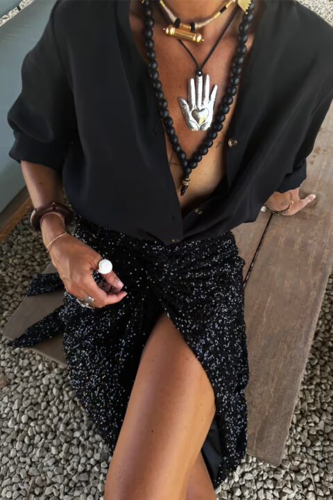 Never Fully Dressed Black Sequin Jaspre Wrap Skirt