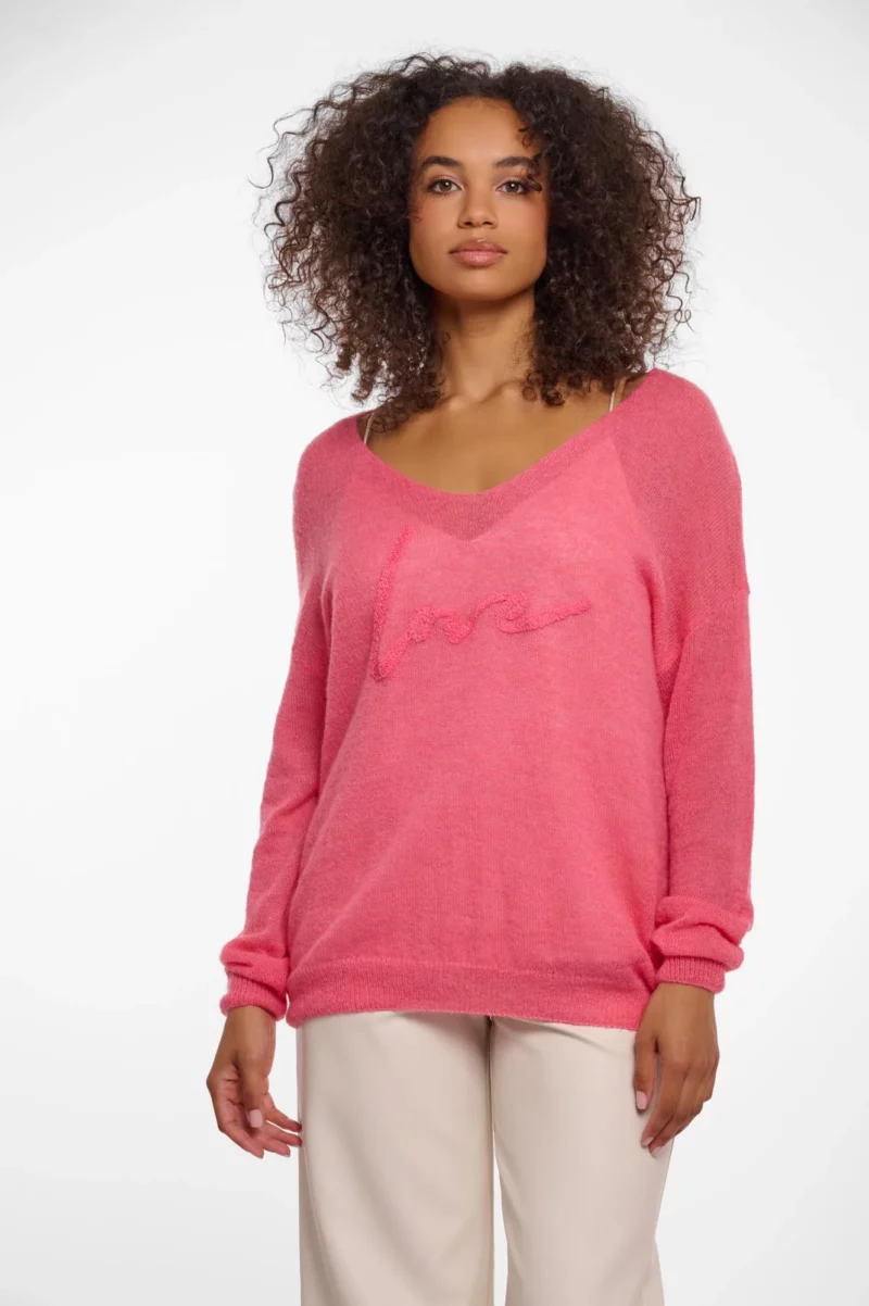 Ave V-Neck Love Embroidered Pullover